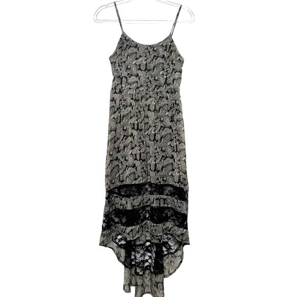 BAND OF GYPSIES Paisley Midi Dress High-Low Sleeveless Lace-Trim Black Cream XS - Picture 9 of 9